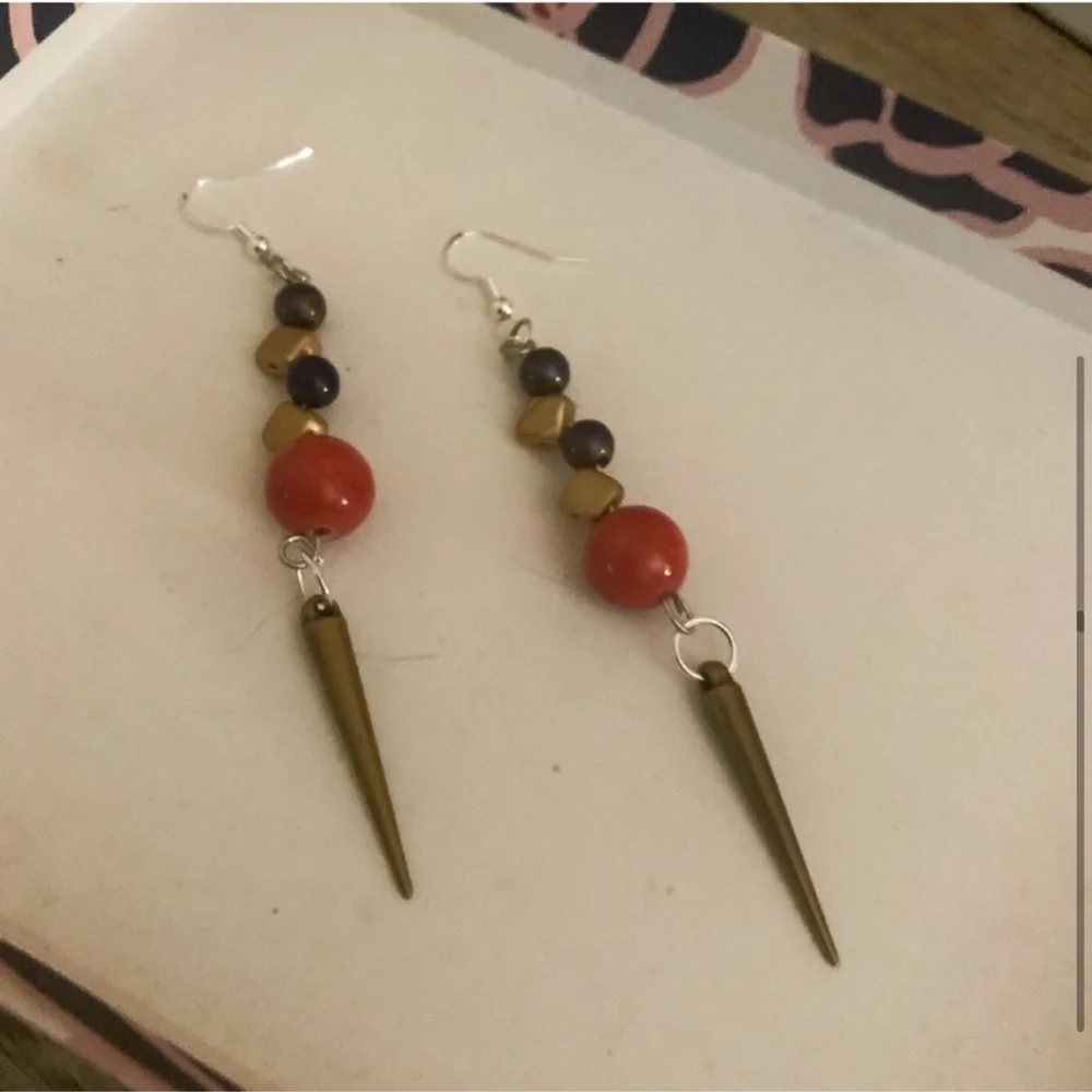 New Handmade S925 Sterling Silver Red Jasper & Iridescent Pyrite Earrings